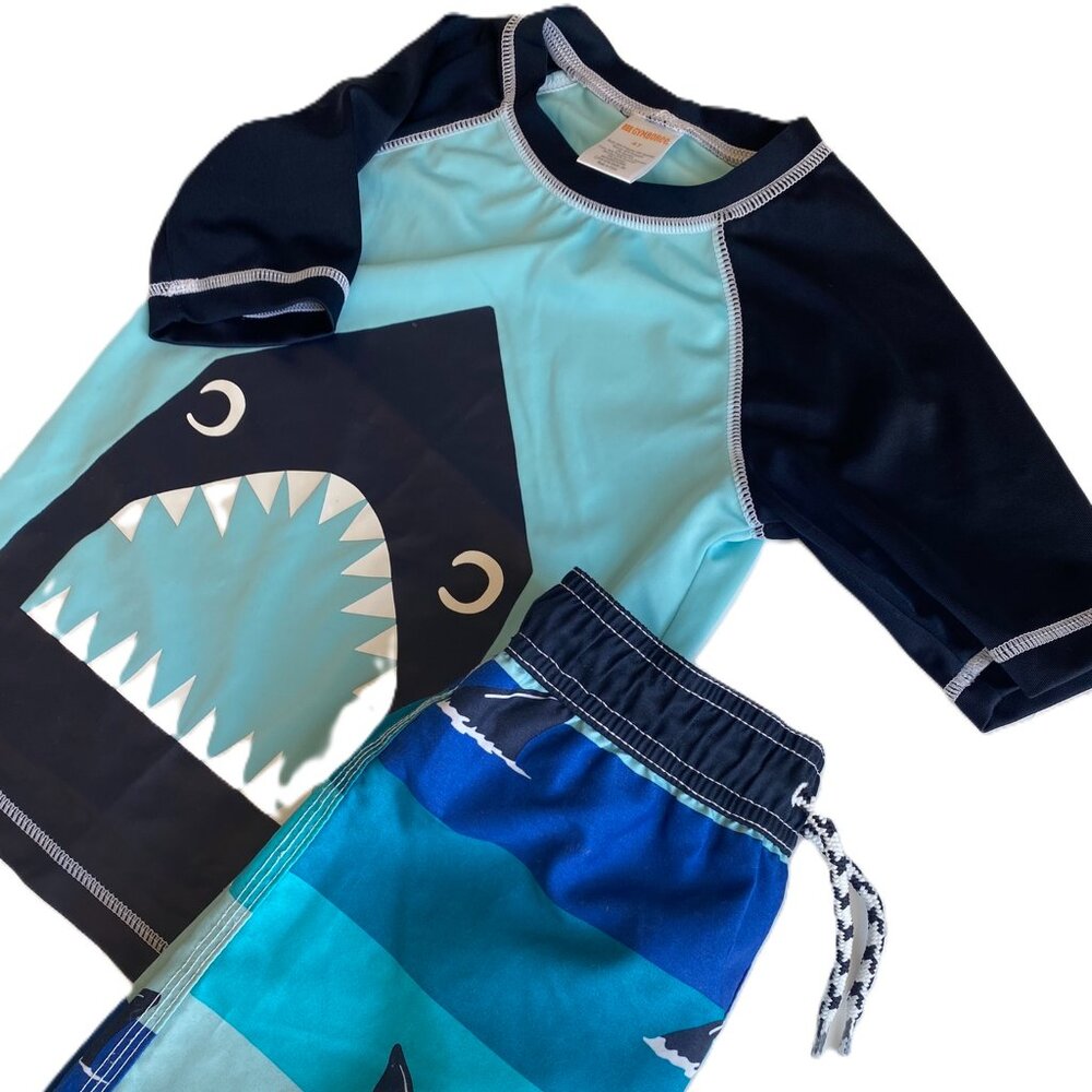 3/$15 | Gymboree 4T Boy's Trunks and Swim Top Set of 2 Shark Theme